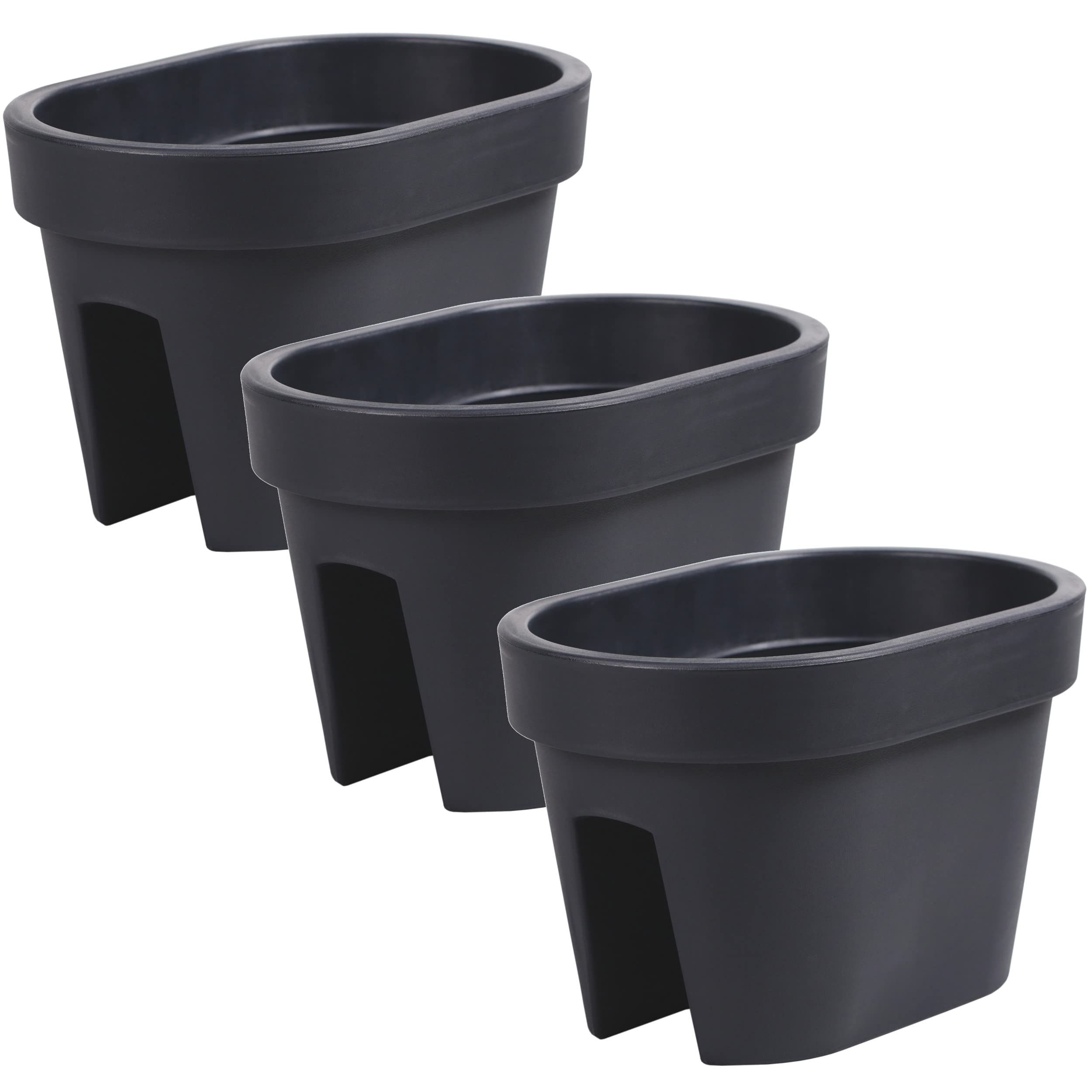 botle Lot de 3 jardinières ovales pour balcon - 39,5 cm - 12,3 l - Anthracite