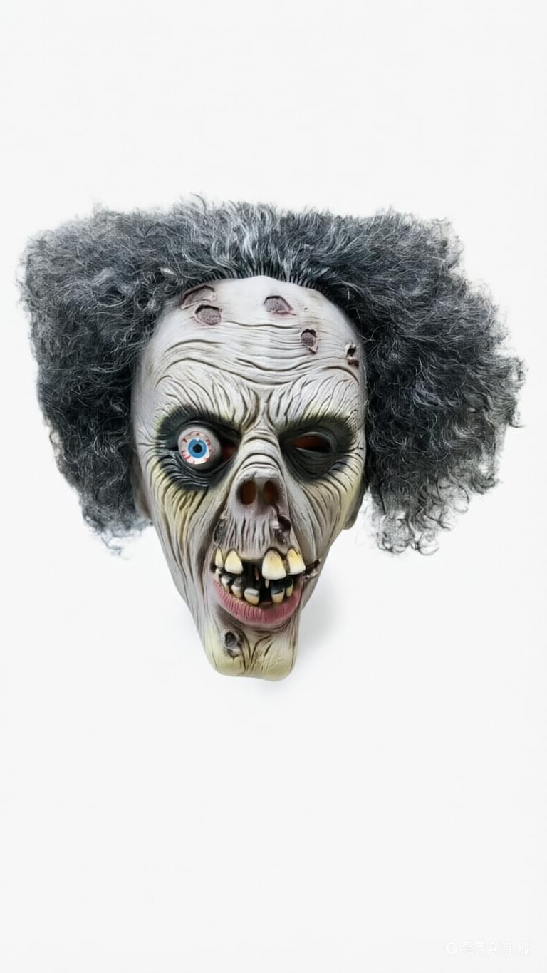 Zombie Latex Halloween Mask with Hair, Scary Undead Face Costume for Men, Masquerade