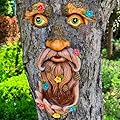 Mood Lab Tree Face Decor - Outdoor Bird Feeder - Old Man Face Decoration with Flowers - Tree Garden Hugger - Yard Art Statues