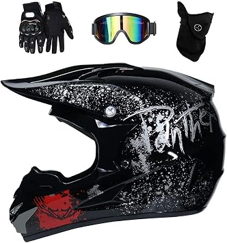 Unisex Full Face Motocross Helmet, with Gloves Goggles Mask, Youth Kid Enduro Off Road Motorbike Helmet, MTB ATV BMX Downhill Quad Dirt Bike Crash Helmet, D.O.T Certified