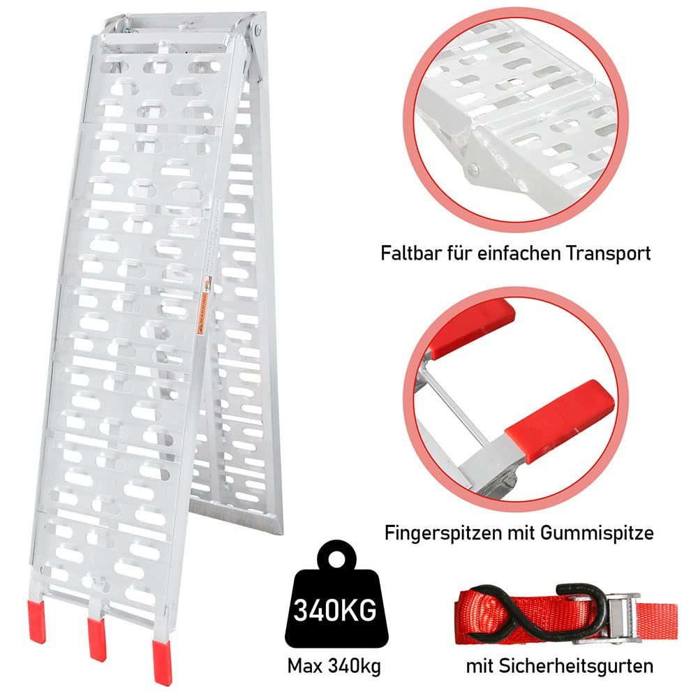 Gimisgu 1x Auffahrrampe Faltbare Laderampen für Motorrad ATV aus Aluminium Verladerampe Klappbar Rampe mit Spanngurt Antirutsch bis zu 340 kg