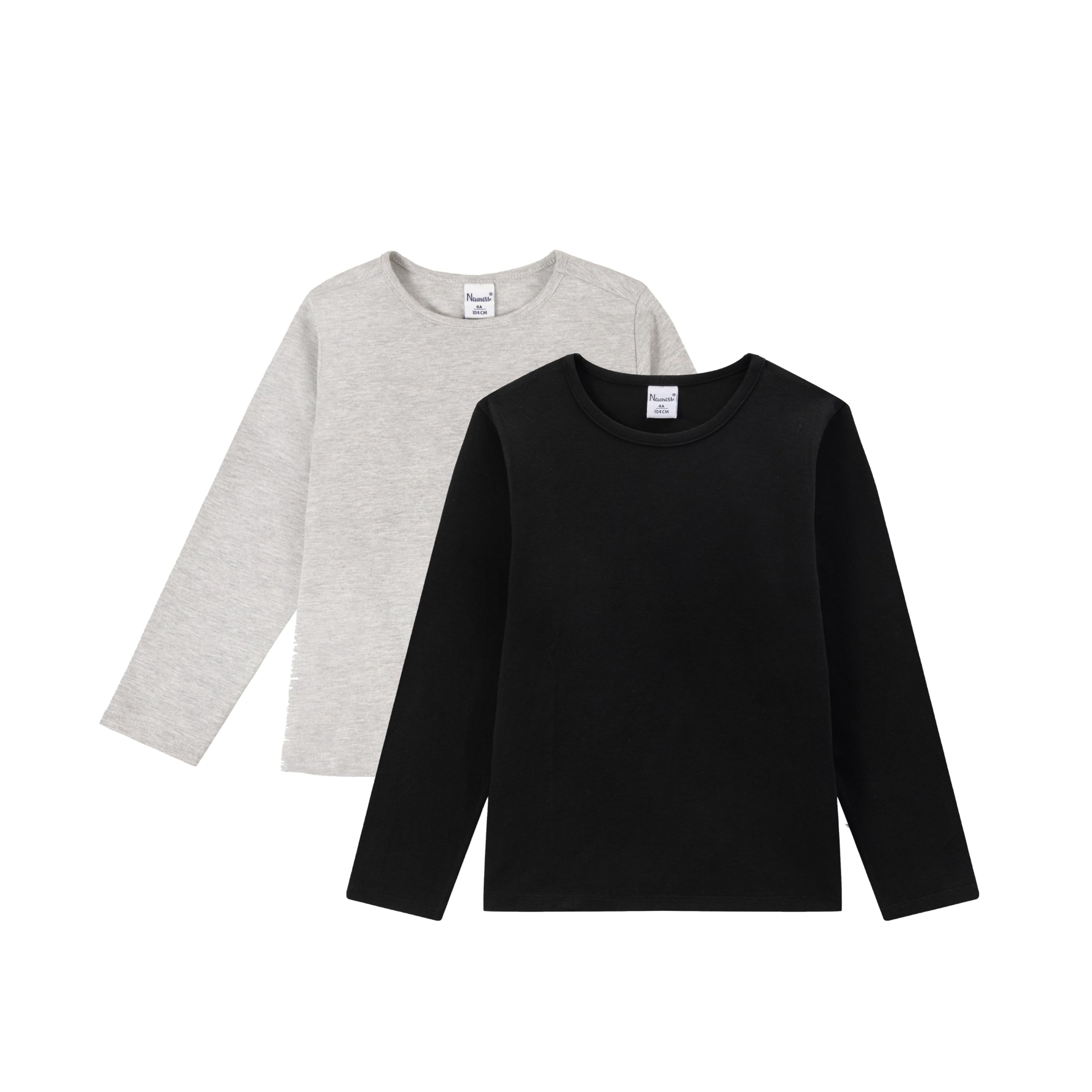 Amomí Camiseta Niño Manga Larga Basica Cuello Redondo Algodón Suave Elastico Otoño Invierno Tallas 3,4,5,6,8,10,12,14 Color Blanco Gris Negro