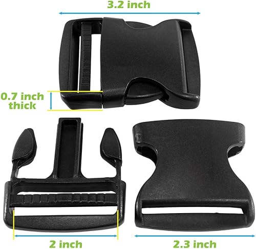 Miniatura 3 de Craft County Hebillas de liberación lateral de plástico plano de 2 pulgadas, hebillas resistentes para equipo de campamento, correas de mochila,