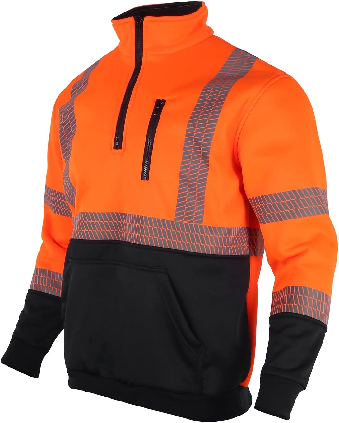 VENDACE Hi Vis Safety Reflective Sweatshirt for Men ANSI Class 3 High Visibility Fleece 1/4 Zipper Jacket No Hood (Orange,2XL)