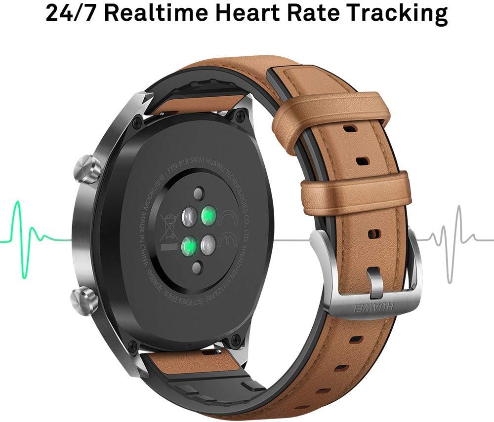 หลัง view of Huawei Watch GT Fashion showing 24/7 real-time heart rate tracking sensors