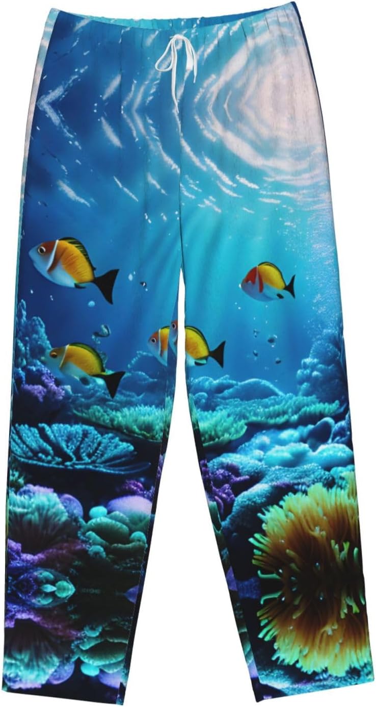 Tranquil Underwater Scenery Print Cozy Christmas Pajama Pants,Flannel Pajama Bottoms,Cater To Various Body Types