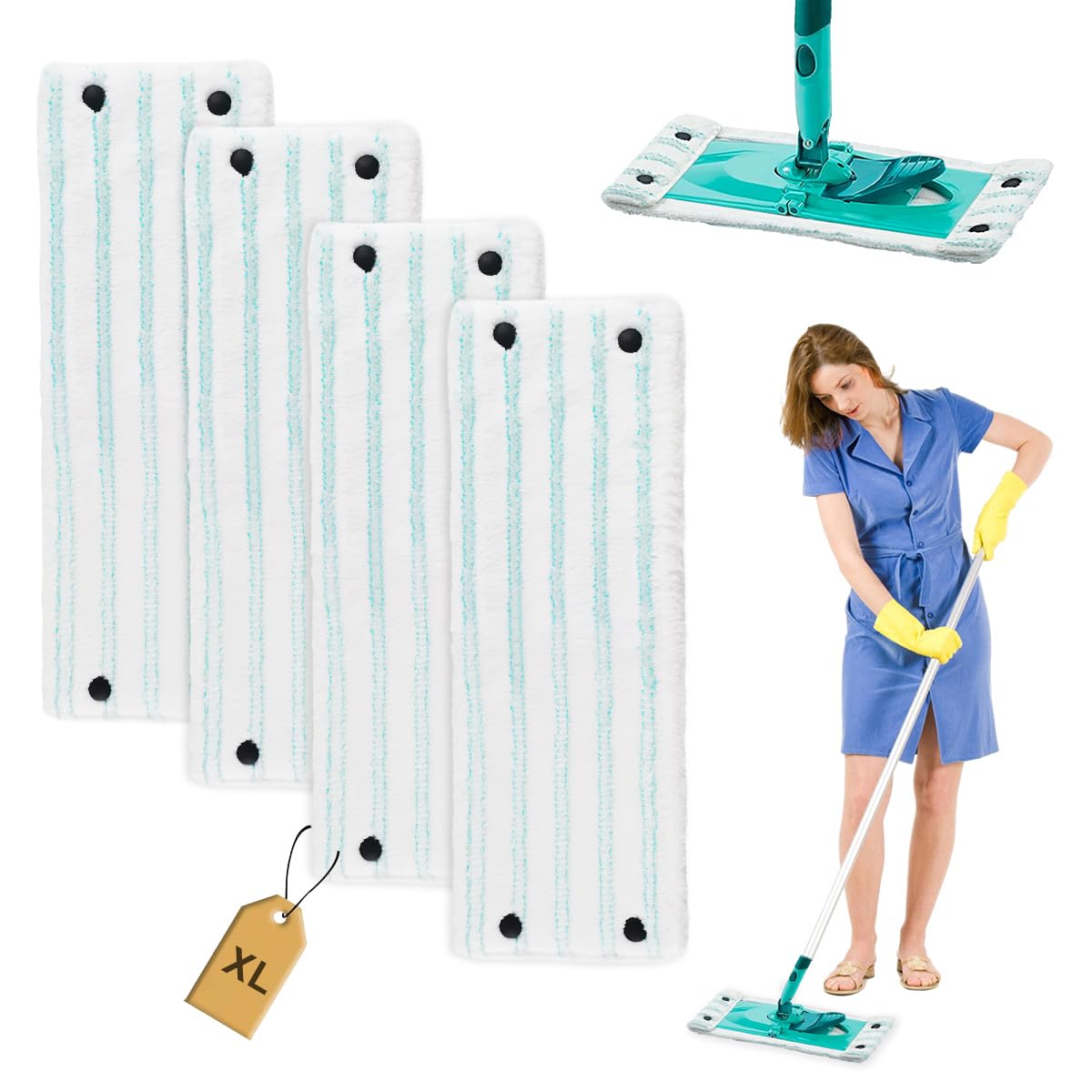 Drufoful4 Pieces for Leifheit Clean Twist XL Micro Duo Mop Cleaning Cloths 49 x 15 cm Kit, for Leifheit Clean Twist XL Micro Duo Microfibre Cloth, for All Floors, Strong Decontamination