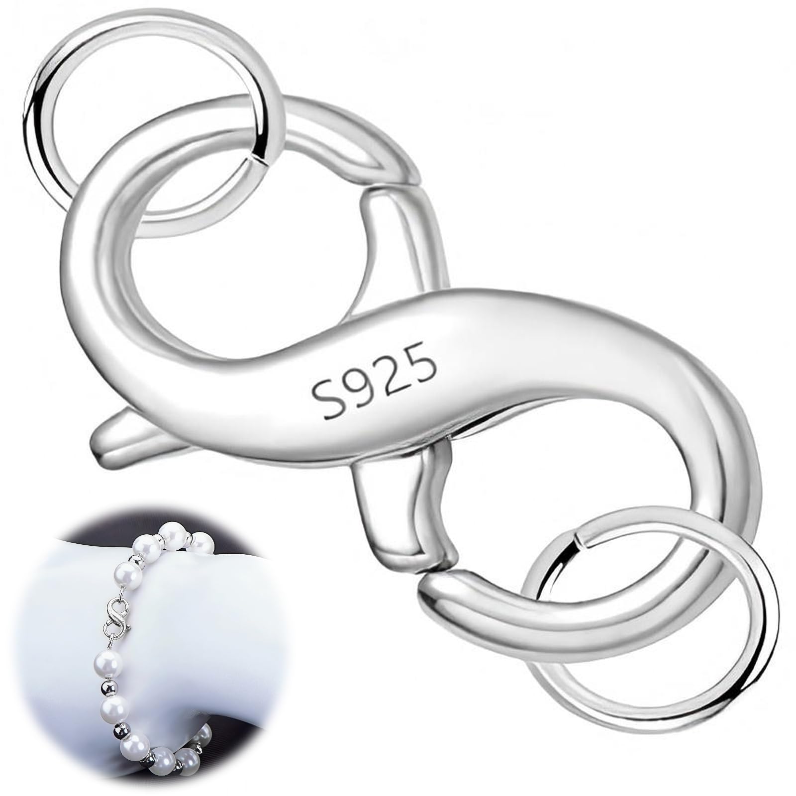 S925 Sterling Silver Lobster Clasps, 1.8cm Double Opening Necklace Clasp