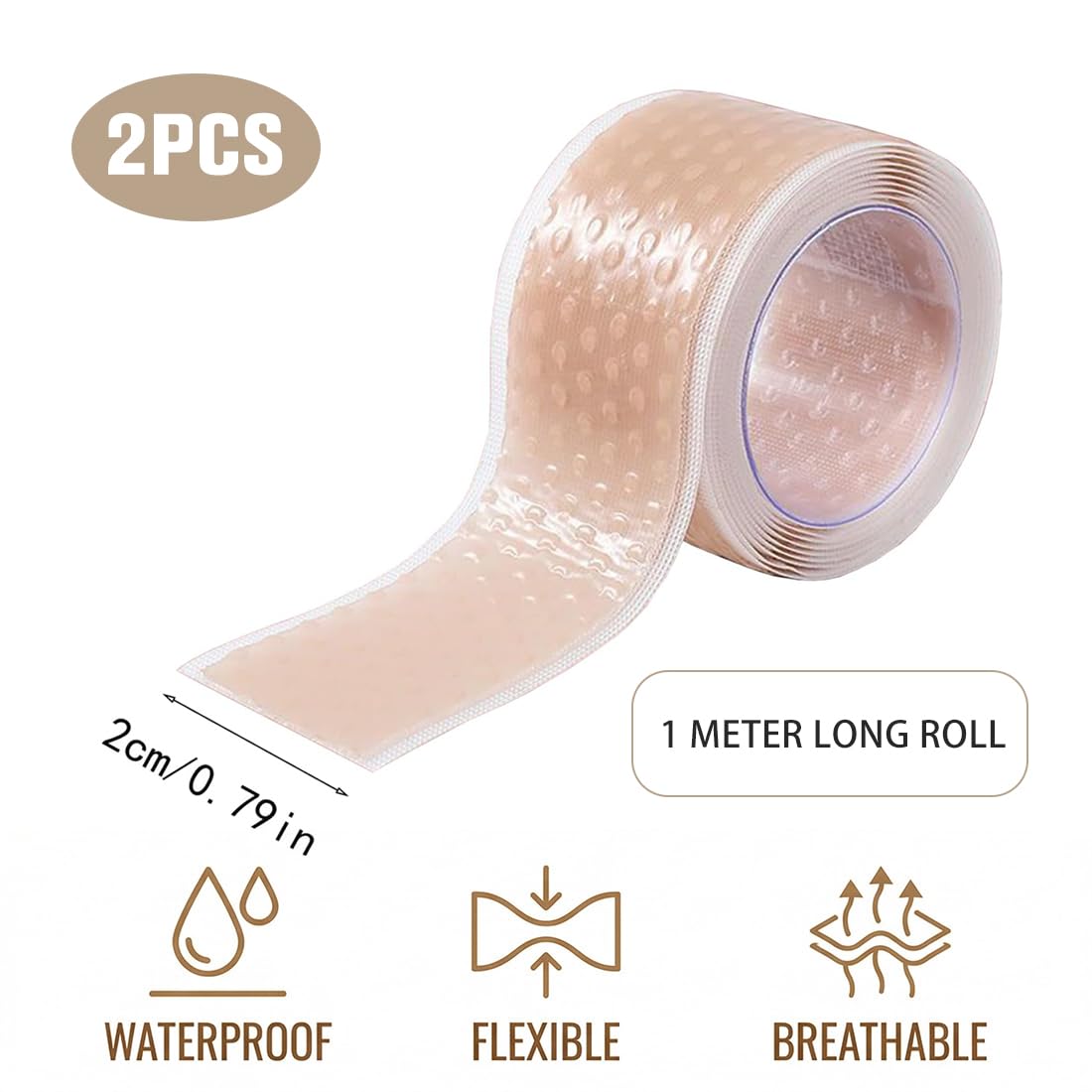 2 Rollos Tiritas Ampollas en los Pies, Cuidado de Pies Pegatina, 2CM ×1M/Rollo, Anti-ampollas en los Pies, Tiritas Adhesivas para el Talón, Cómodas y Fáciles de Arrancar