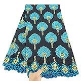 FSZXMH Swiss Voile Lace Cotton Fabric Dry Lace Embroiderd 5Yards 1026 African Dry Cotton Wedding african lace fabric For Party Black with Blue