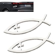 2PCS Jesus Cross Fish Decal Stickers, 3D Metal Christian Cross Fish Car Emblem, Jesus Fish Symbol Emblem Auto Bumper Sticker, Waterproof Cars Decorative Badge Decals for Car, Luggage, Laptop