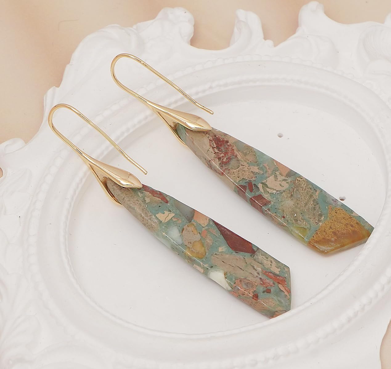 Natural Stone Earrings for Women Boho Triangles Dangle Drop Earrings - Image 5