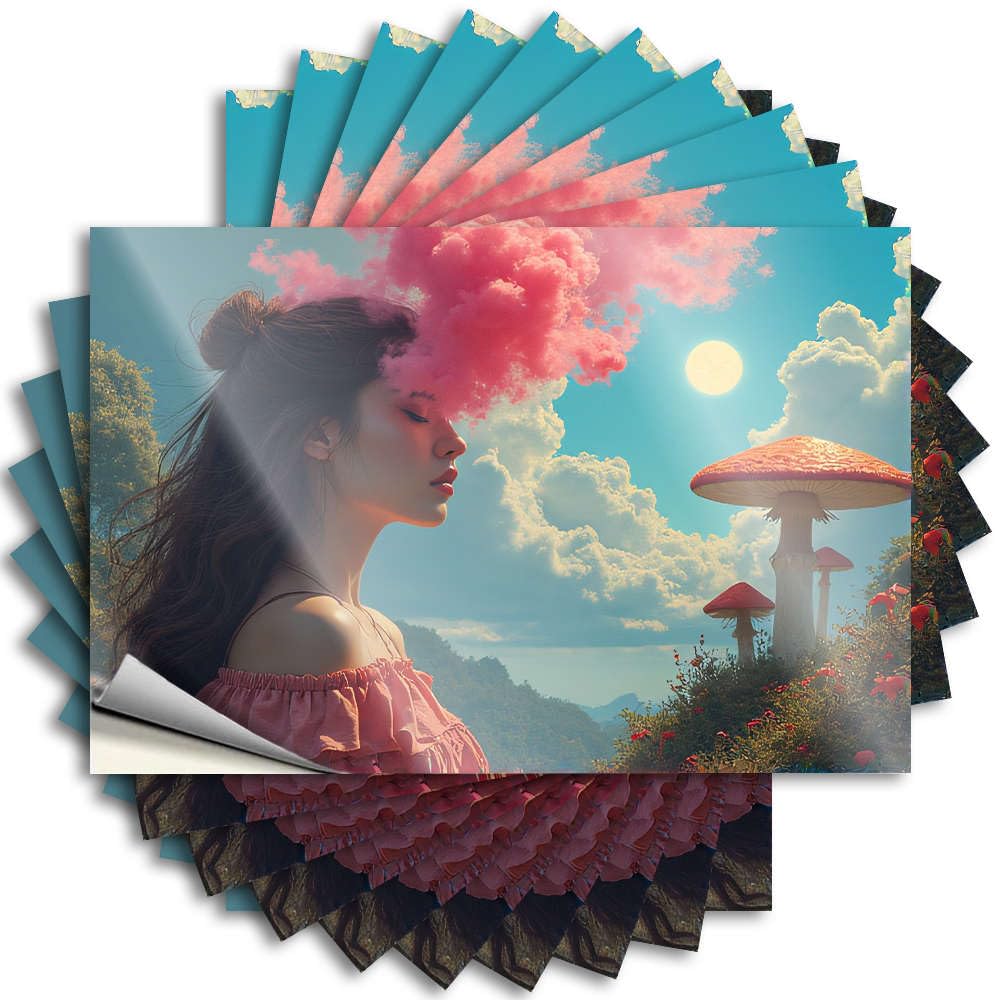 Tattoos - Southern Water A Woman in A Pink Dress with Surreal Mushrooms and Clouds. for Spring Playroom Decor(12X18CM)