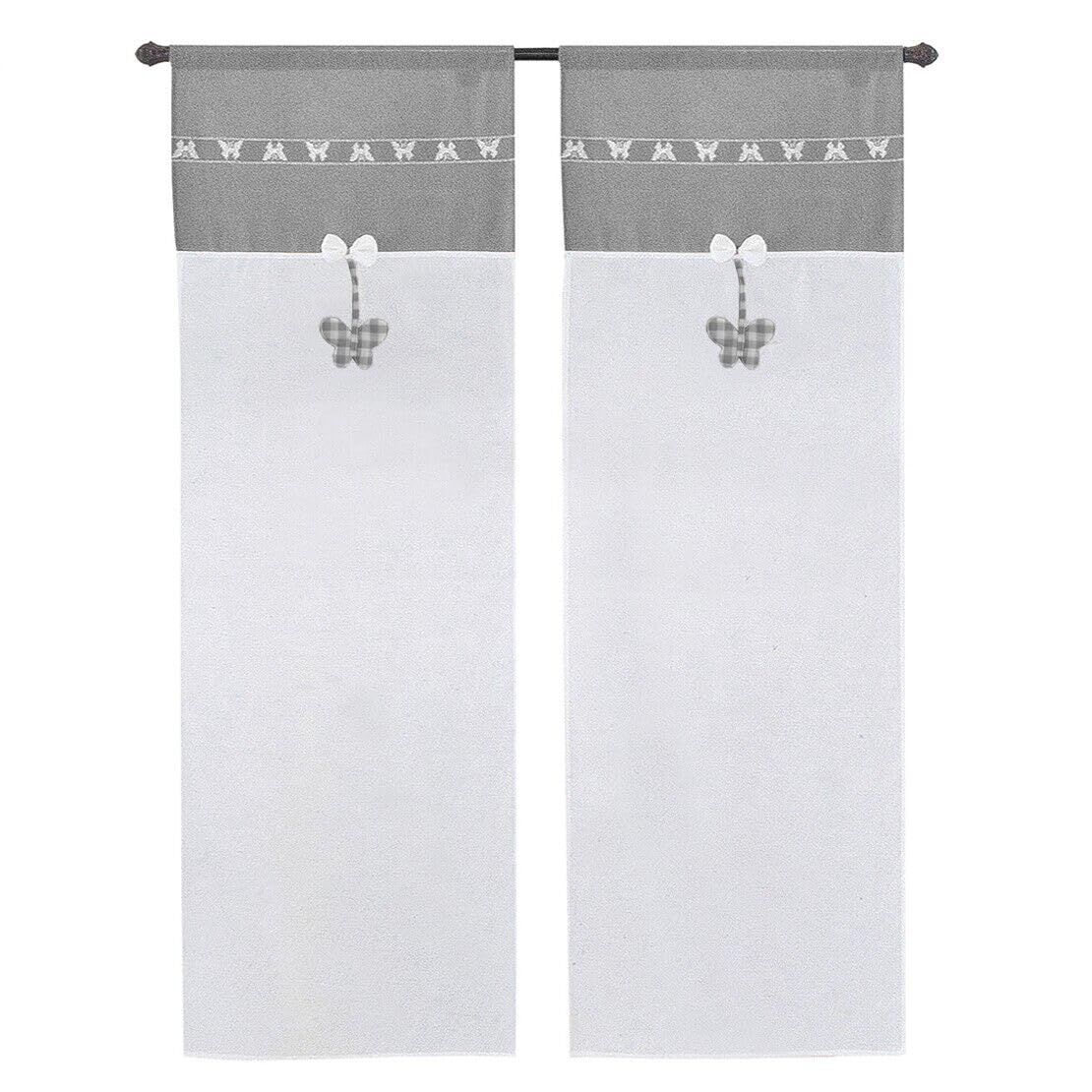 emmevi Tende Finestre Porta Interno Tessuto Semitrasparente Shabby Chic Farfalla Coppia 60x150 Cm Grigio