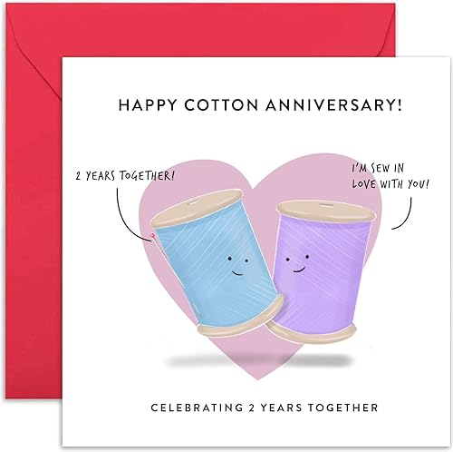 Old English Co. Tarjeta de aniversario de boda para marido y esposa, bonita tarjeta de felicitación de aniversario de algodón, humor de broma,