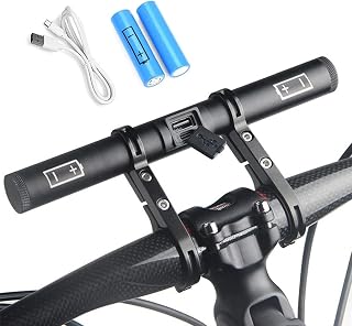 Extensión de manillar de bicicleta de aluminio negro con banco de energía, para luces de bicicleta de montaña