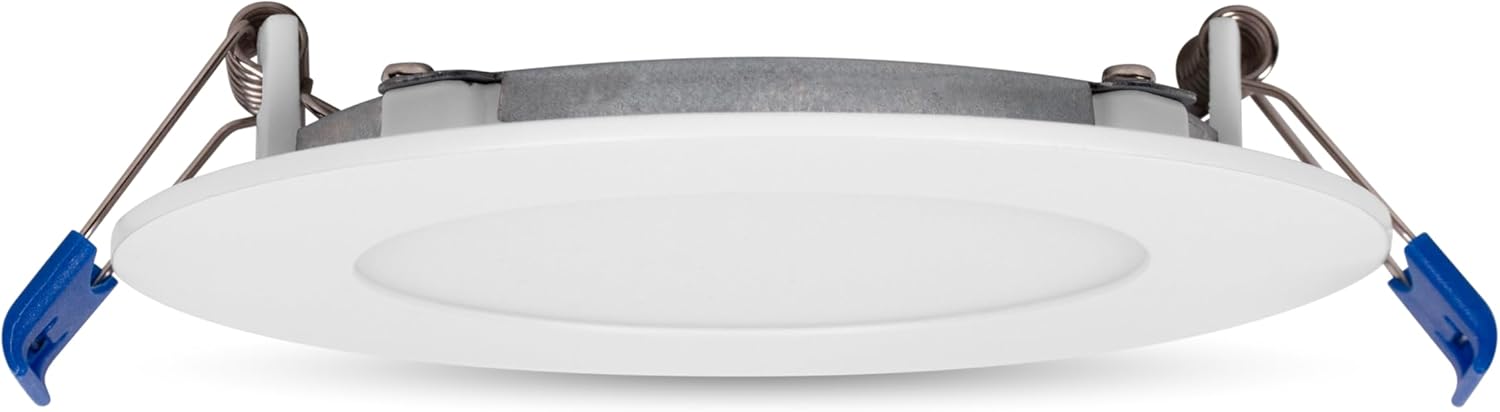 Leviton DFR Series 4 Inch Ultra Slim Round Smooth LED Downlight, Selectable Lumens, 5 CCT Color Selectable 2700K-5000K, Dimmable, Wet Location, IC Rated, DFR40-S1W