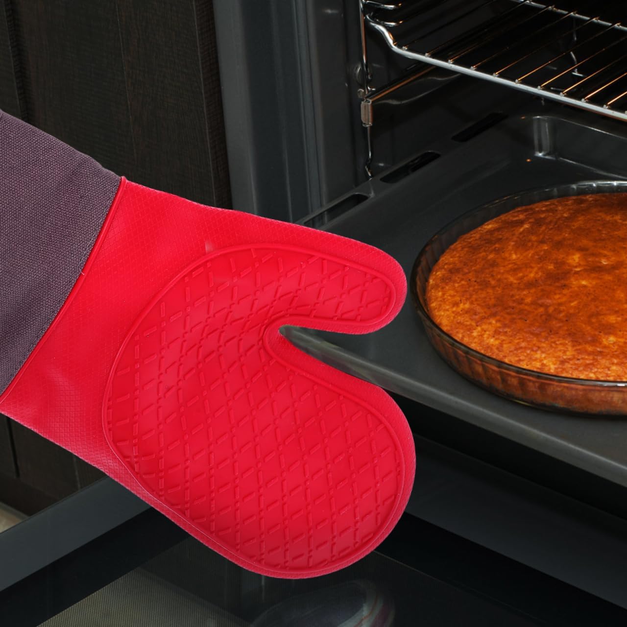 HANABASS Heat Resistant Barbecue Gloves Waterproof Silicone Oven Mitts for Cooking Grilling Baking and Outdoor Barbecue Non-Slip Pot Holders 11.6 X 7.3 Inches