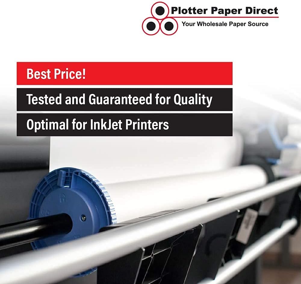 Plotter Paper Direct 24in x 100ft Coated White Plotter Paper, 46 Lb, 2'' Core, 95 Bright White, for CAD Printing on Wide Format Ink Jet Printers (1-Pack)