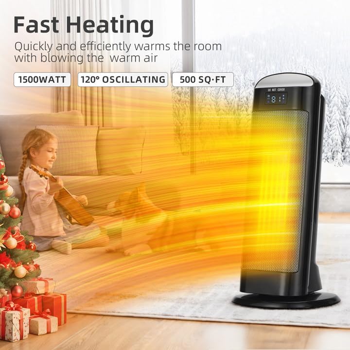 Miniatura 2 de Uthfy Calentadores de espacio para uso en interiores, calentador eléctrico de 1500 W con control remoto, termostato, oscilación de 120, protección