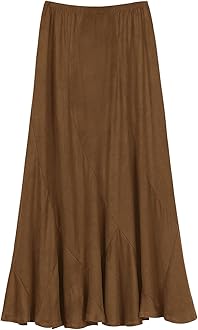Urban CoCo Women's Faux Suede Elastic Waist Midi Long Skirt A Line Women Flowy Fall Winter Skirts
