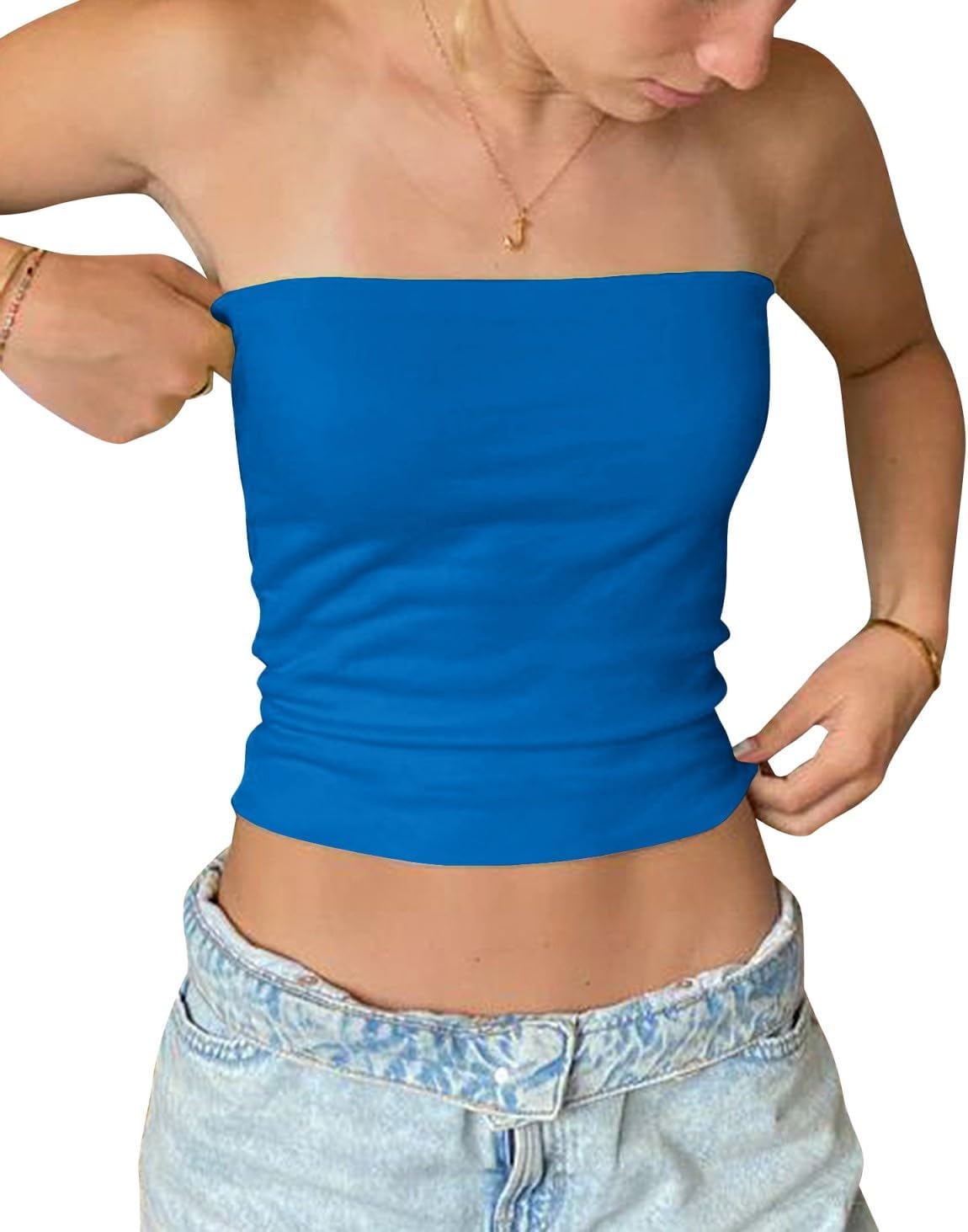 Cioatin Women Cute Reversible Foldover Strapless Stripe Bandeau Tube Tops Sleeveless Y2K Aesthetic Summer Going Out Crop Tank - Image 6