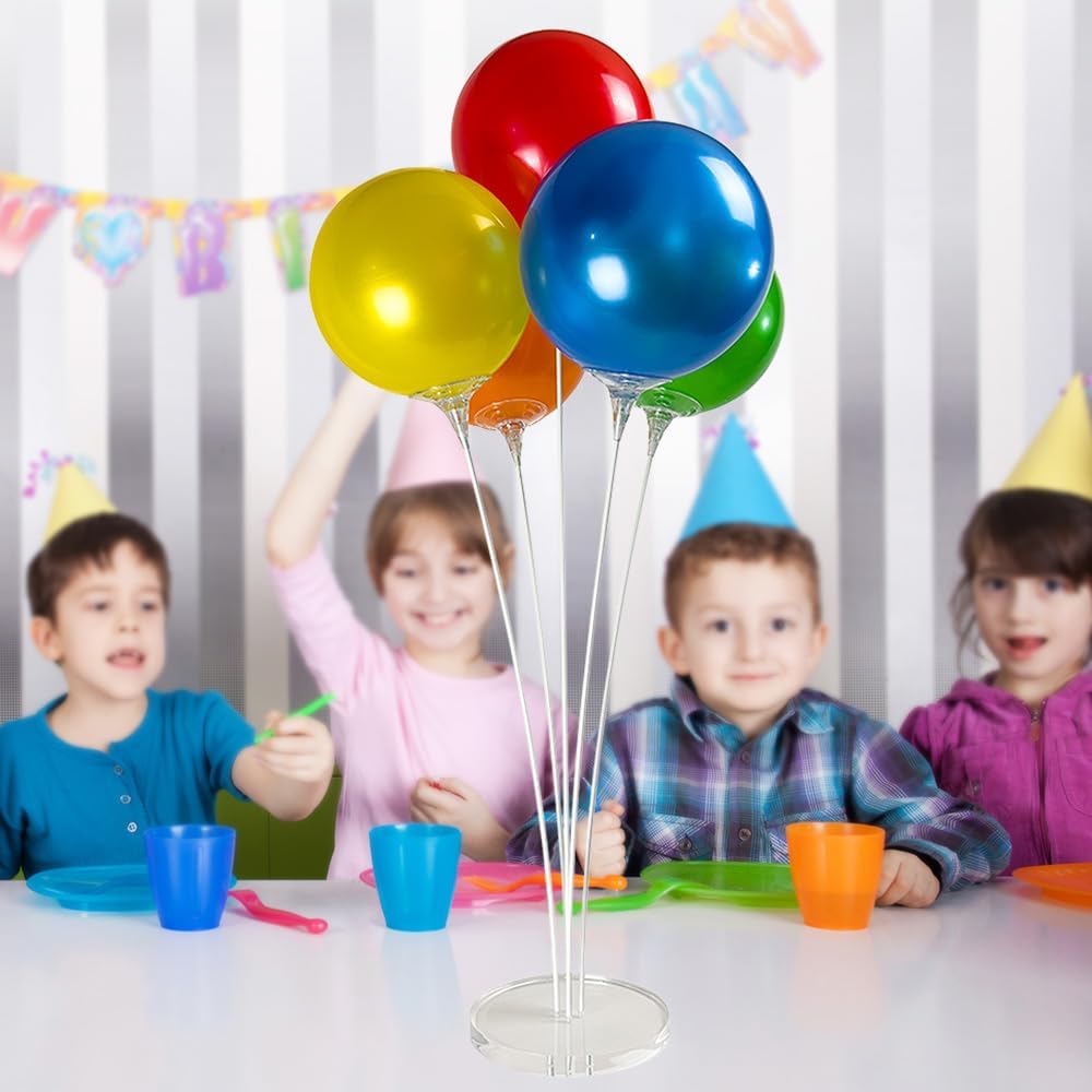 Reusable Balloon Tabletop Kit - Helium-Free Vinyl Bouquets - Lasting Inflation - Includes 5 Balloons, Stems & Acrylic Base, for Business, Schools & Events (Multicolor)