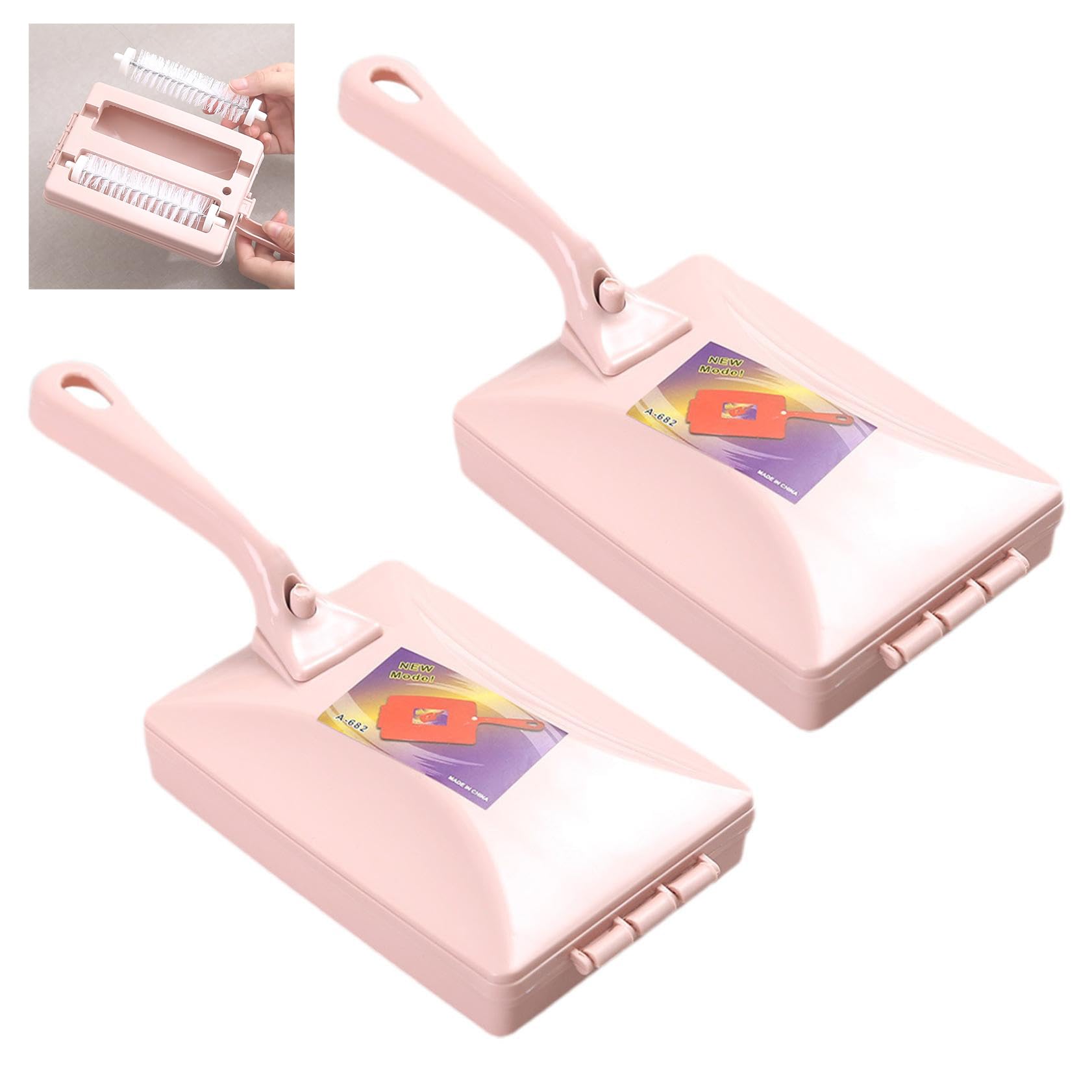 2pcs Carpet Debris Brush, Handheld Double Roller Carpet Debris Brush, Multi-Functional Manual Dirt Dust Pet Hair Collector for Floor, Sofa, Tablecloth (Pink)