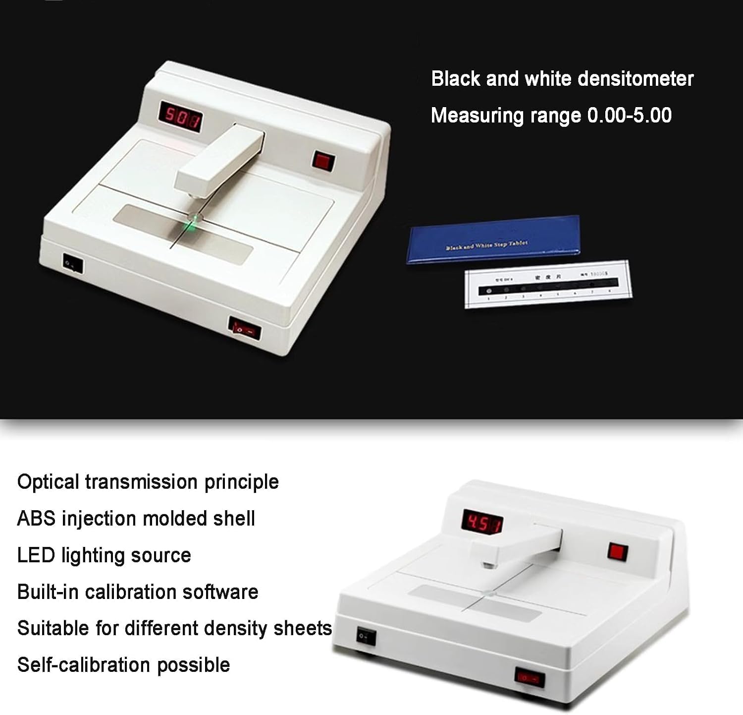 Densitometro Digitale A Trasmissione, in Bianco E Nero, con Intervallo di Misurazione da 0 A 5,0 D, Software di Calibrazione, Diametro Dellapertura 2 Mm E Display LCD, per 0-4.5