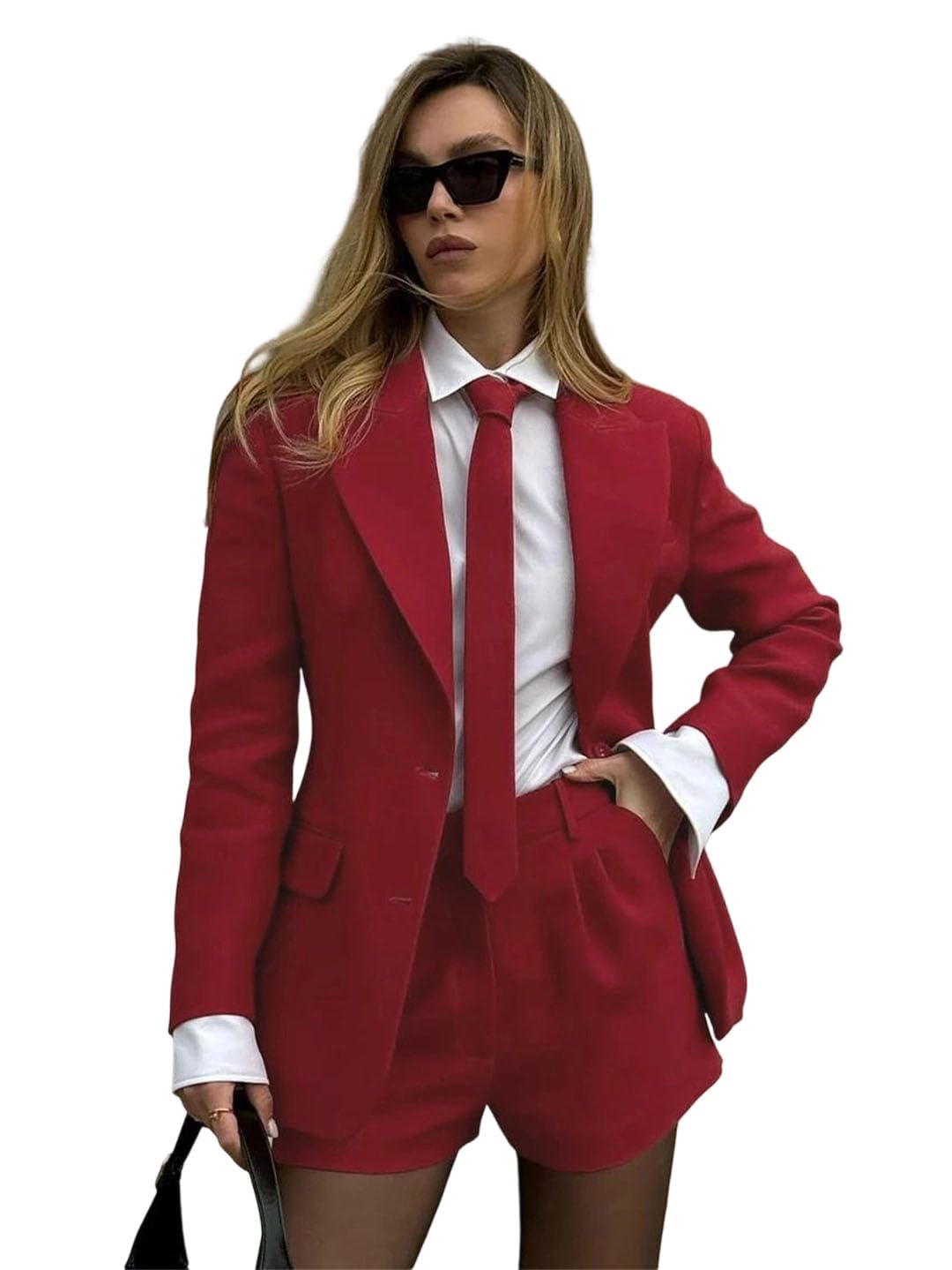 Women Loose Office Shorts Sets 2 Pieces Elegant Long Sleeve Blazer with High Waist Shorts Set