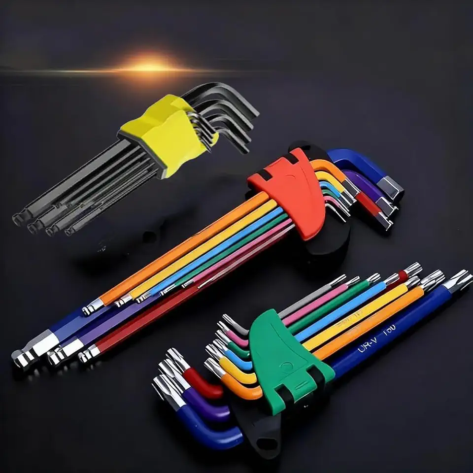 Conjunto de chaves hexagonais Allen de 9 peças, conjunto de chaves hexagonais coloridas, vários tamanhos (3/20.3 cm, 3/40.6 cm, 5/40.6 cm, 1/40.6 cm) para reforma doméstica, reparos automotivos e