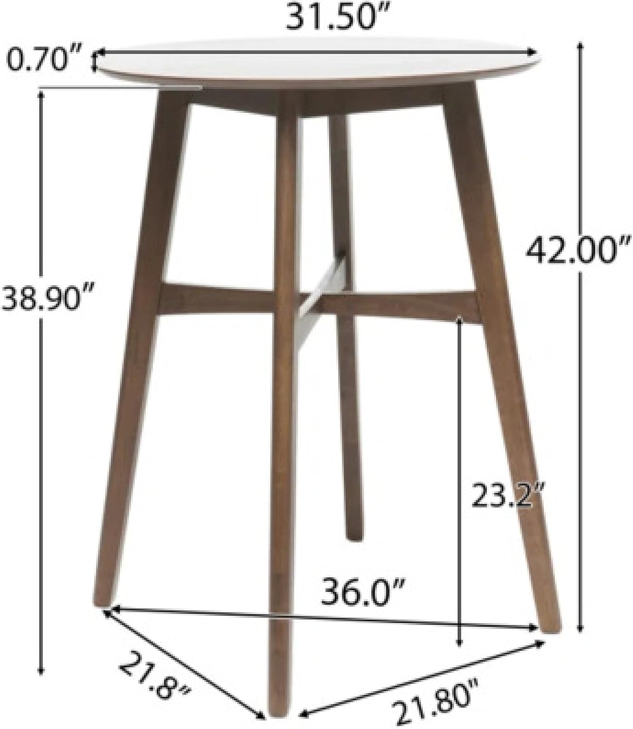 roomfitters Mid-Century Modern Round Bar Table with Tapered Legs, 42 Inch High, Natural Walnut