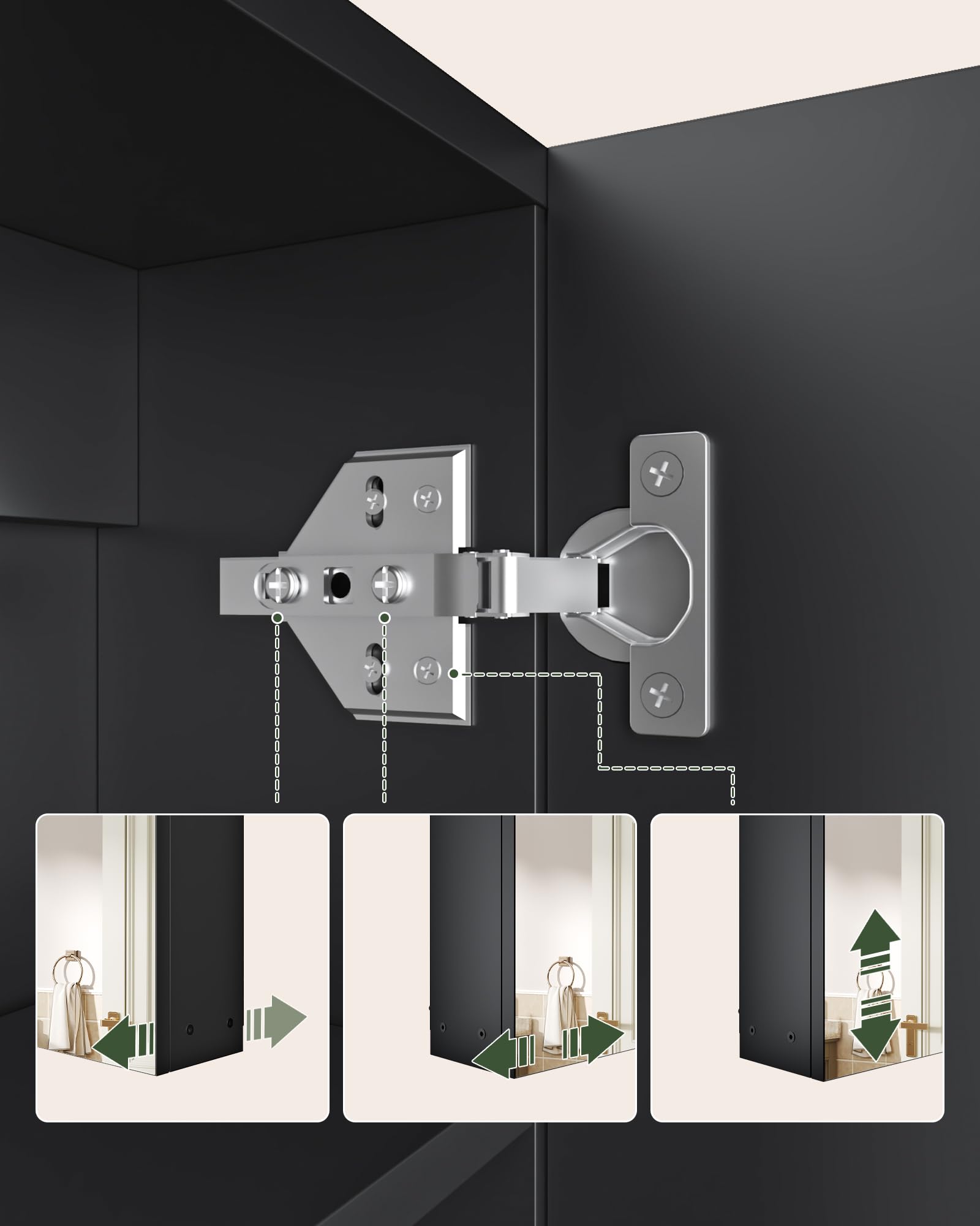 CHOEZON Armadietto da Bagno 45x60 cm a Parete con Specchio, Armadietto per Medicinali Sospeso con Ripiani Regolabili, Specchio da Ingresso, Nero