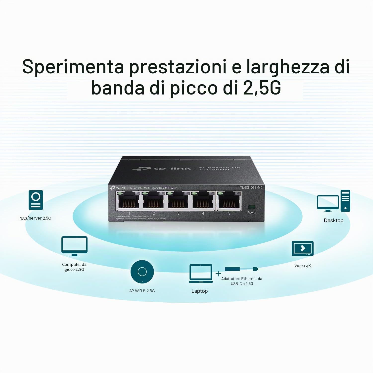 TP-Link TL-SG105S-M2 | Switch di rete non gestito multi-Gigabit a 5 porte 2,5 G, splitter Ethernet | Larghezza di banda 2,5 G | Plug & Play | Montaggio desktop/parete | Design in metallo senza ventola