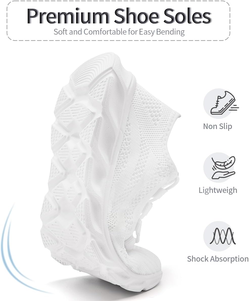 MGBDSZ Womens Walking Shoes Casual Slip On Tennis Running Shoes Lightweight Breathable Non Slip Workout Athletic Gym Cross Training Sneakers White Size US 8 - Image 3