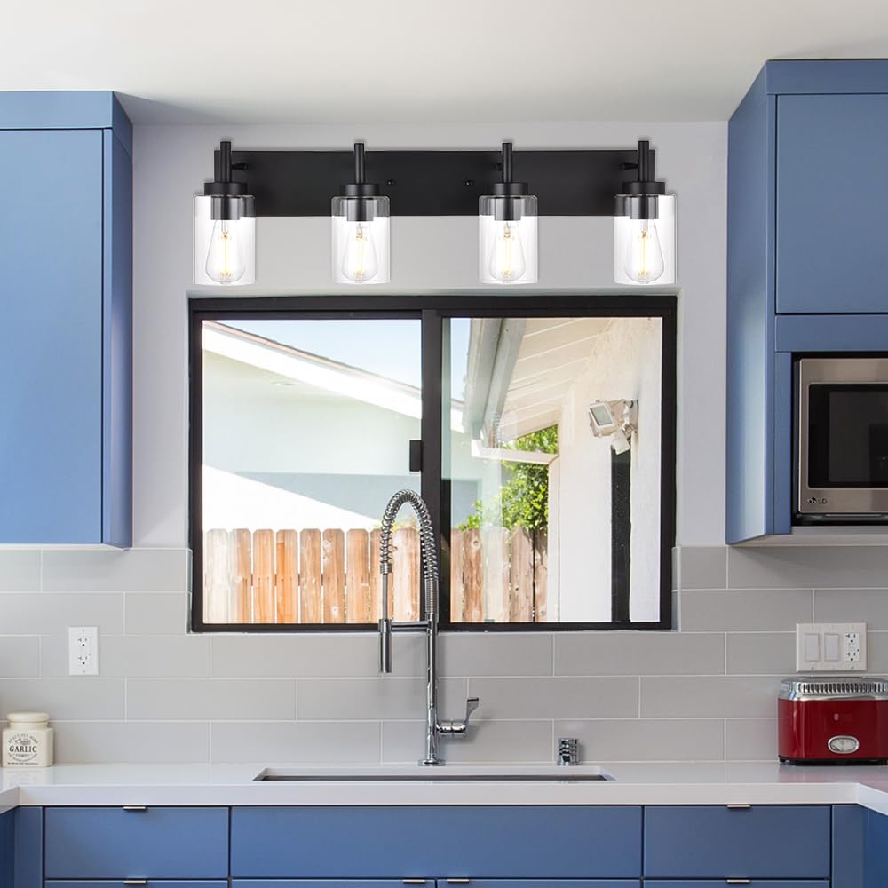 VINLUZ 4 Lights Bathroom Vanity Light Fixture Black Sconces Wall