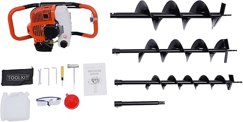 GDAE10 - Taladro de tierra para valla, barrenador de gasolina de 52 cc, 2 tiempos, perforador, brocas, 4, 6 y 8 pulgadas, barra de un solo cilindro,