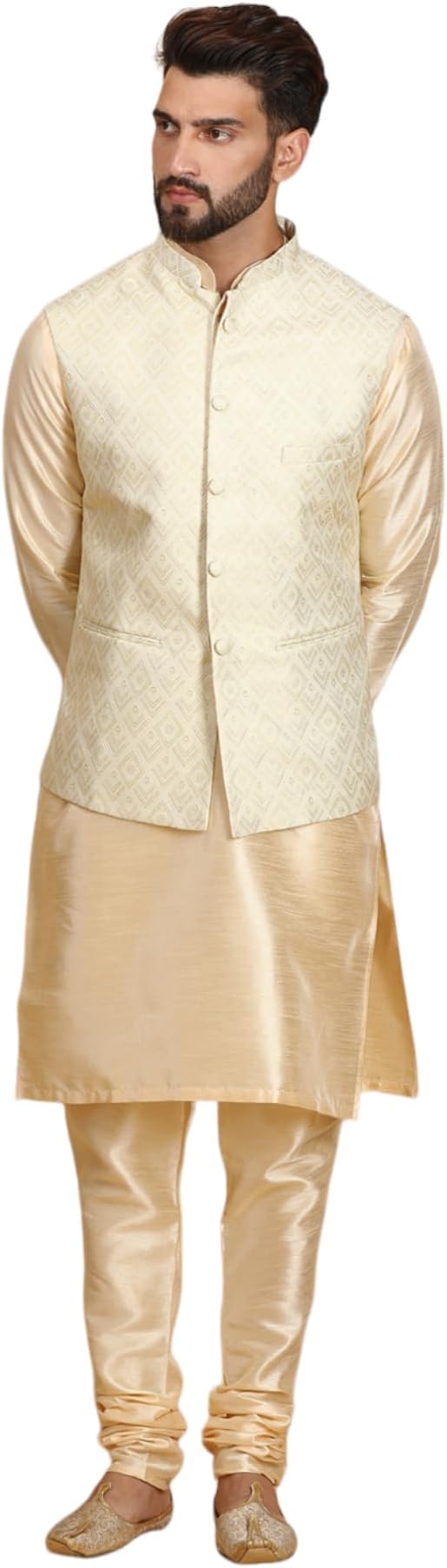 Ethluxis Men's Kurta Churidar Pyjama with Nehru Bandhgala Jacket