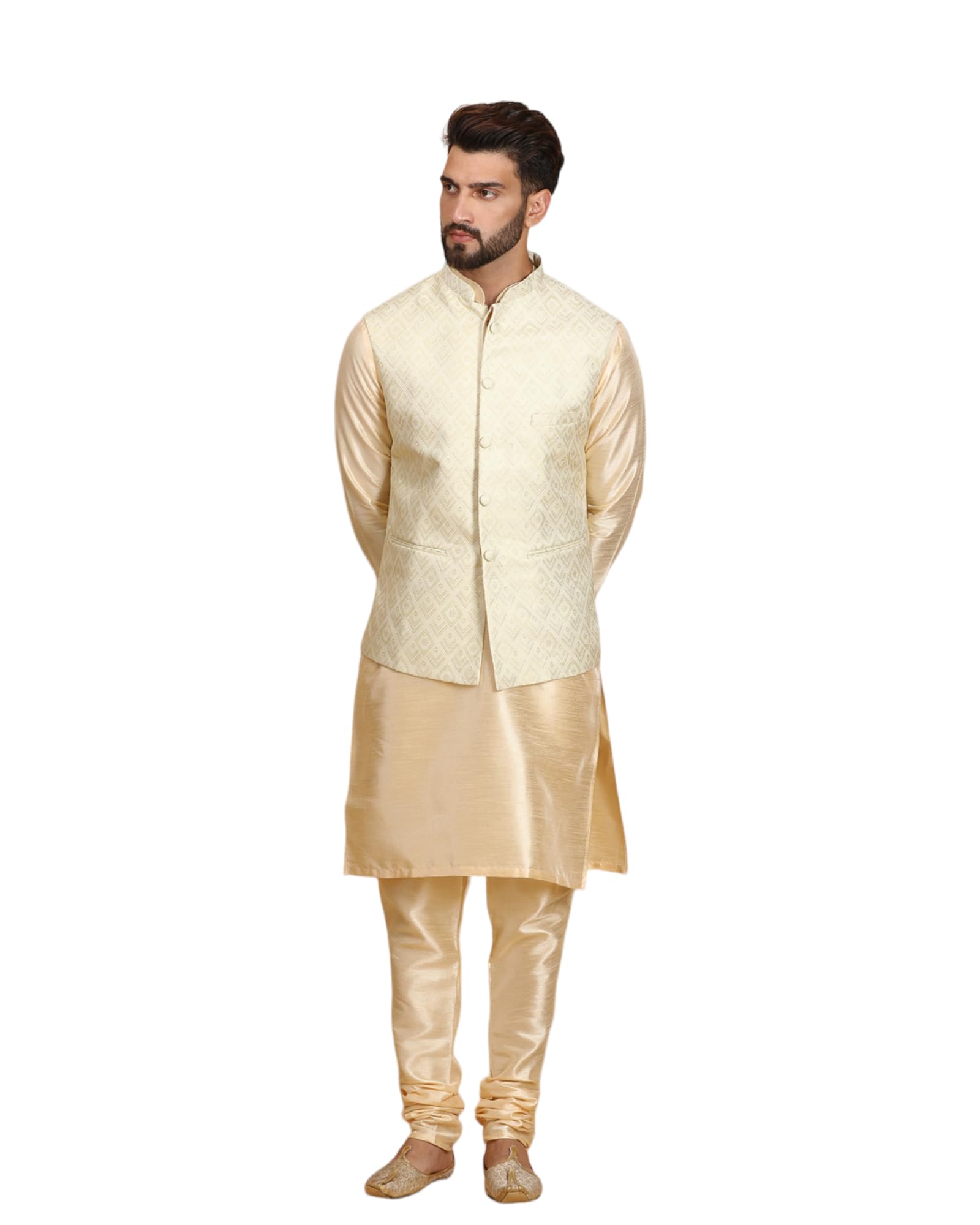 Ethluxis Men's Kurta Churidar Pyjama with Nehru Bandhgala Jacket