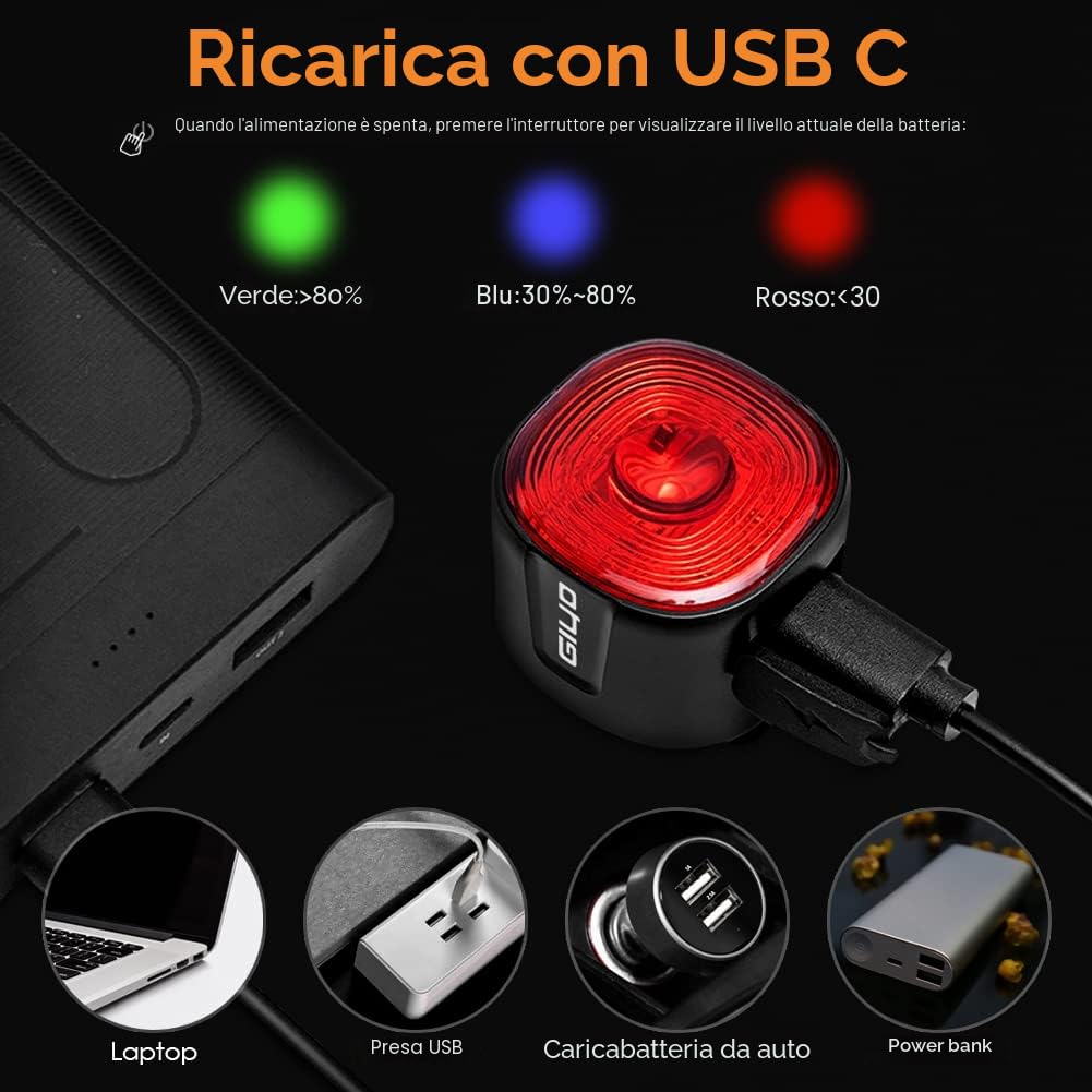 Luci Posteriori Bicicletta Intelligenti - NIUAWASA Rilevamento Della Frenata Auto On/Off Luci Posteriori Bici Ricaricabile USB IP66 Impermeabile Fanalino per Biciclettas