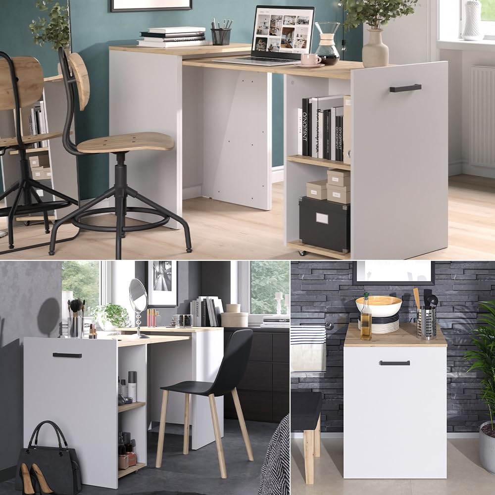 Vicco Bureau Adam, Greige/Artisan, 60x50.4cm | extensible, avec surface de rangement ouverte pour le stockage de matériel d’écriture
