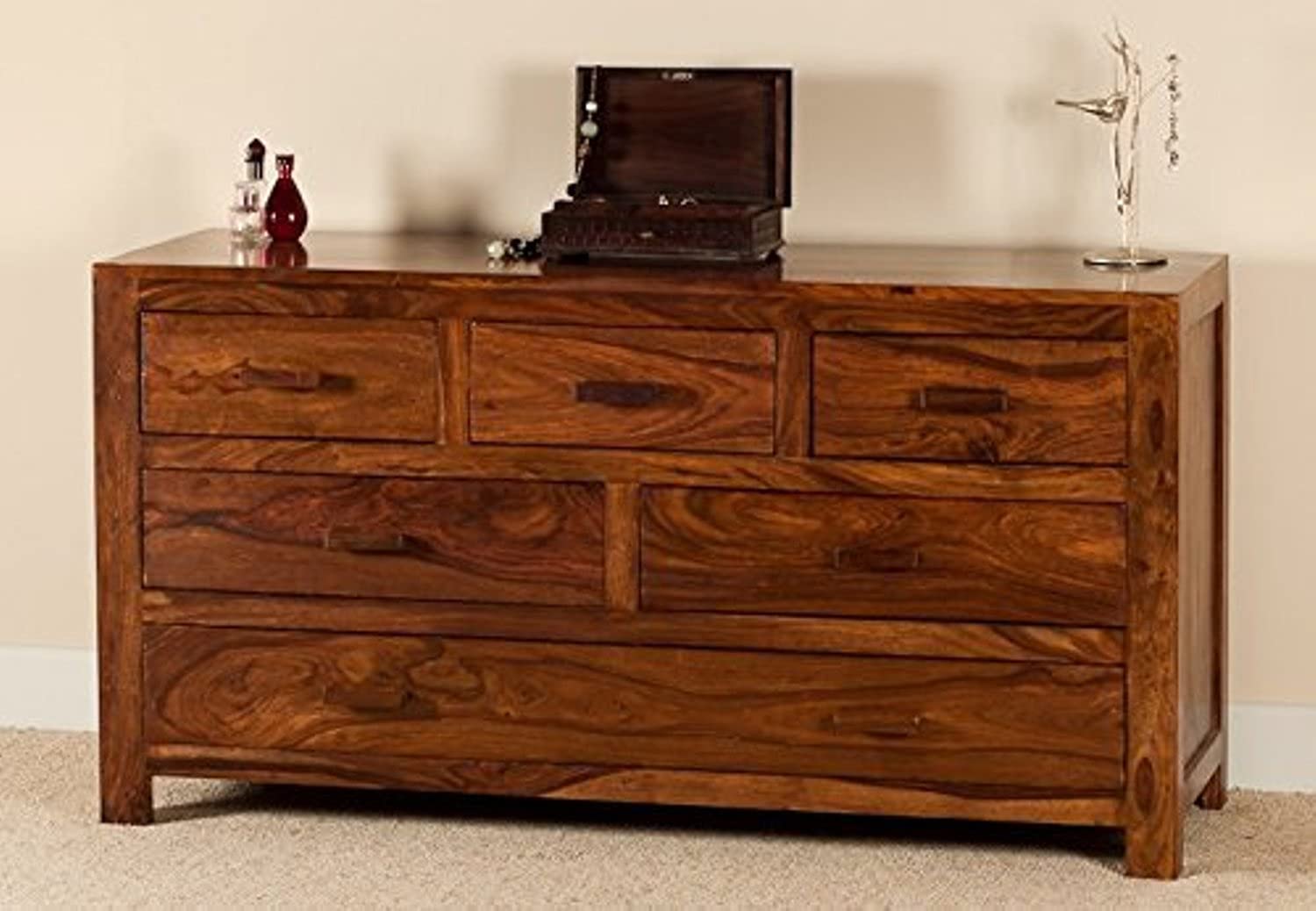 Solid Sheesham Wood Chest of 6 Drawers for Living Room Bedroom Hall Home Office Furniture Multipurpose Wooden Dresser Kitchen Cabinet Storage (Dark Brown Finish)-image-4