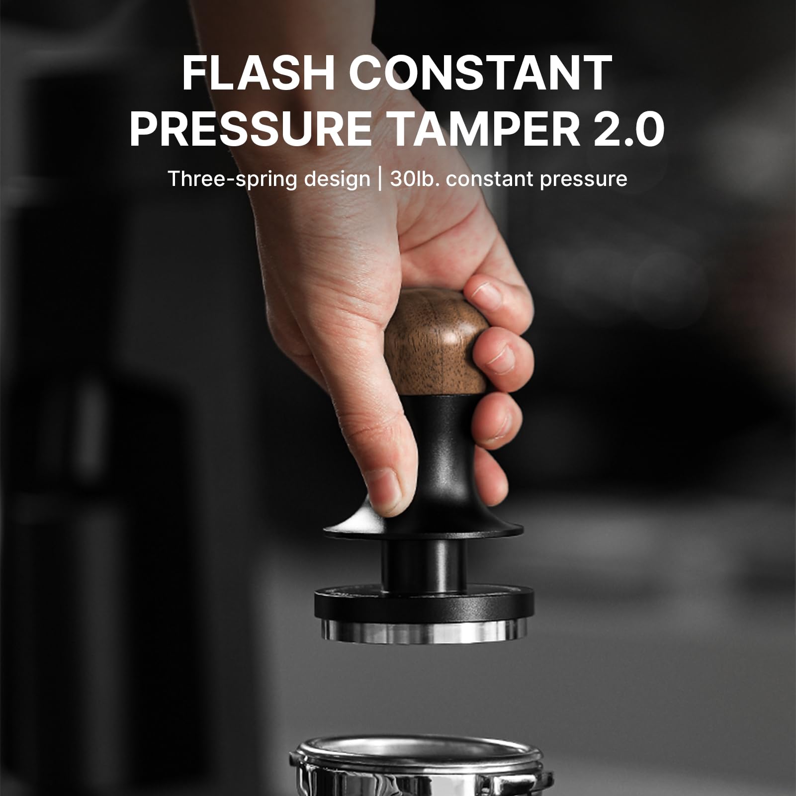 Tamper de café de base plana MHW de acero inoxidable 304, Tamper con resorte calibrado de presión constante de 30 libras, Tamper de espresso con retroalimentación de (53mm)