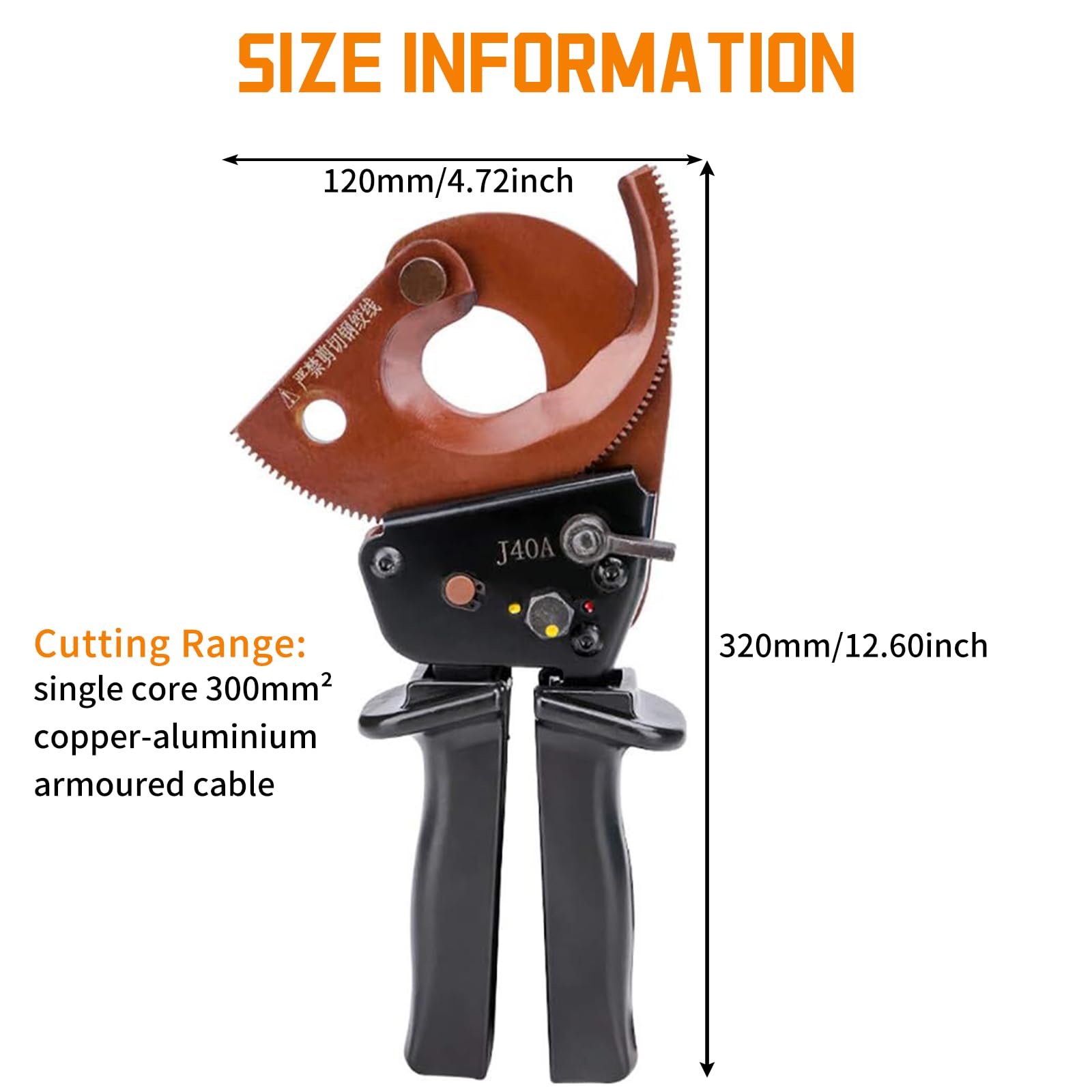 J40A Coupe-Câbles Métal Cliquet Degré Industrielle, Coupe-Fil Robuste Acier Manganèse, Ciseaux Deécapant Engrenages Multifonctionnelle, Outil Coupe Manuel pour Câble Cuivre Aluminium Jusqu 300 mm²