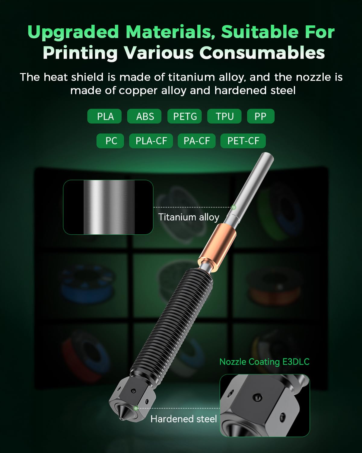 Creality Boquilla K2 Plus de 0,4 mm, boquilla E3D ObxidianTM de alto flujo, boquilla de acero endurecido con diseño multicanal, impresión de alta velocidad de 600 mm/s para impresora 3D Creality K2