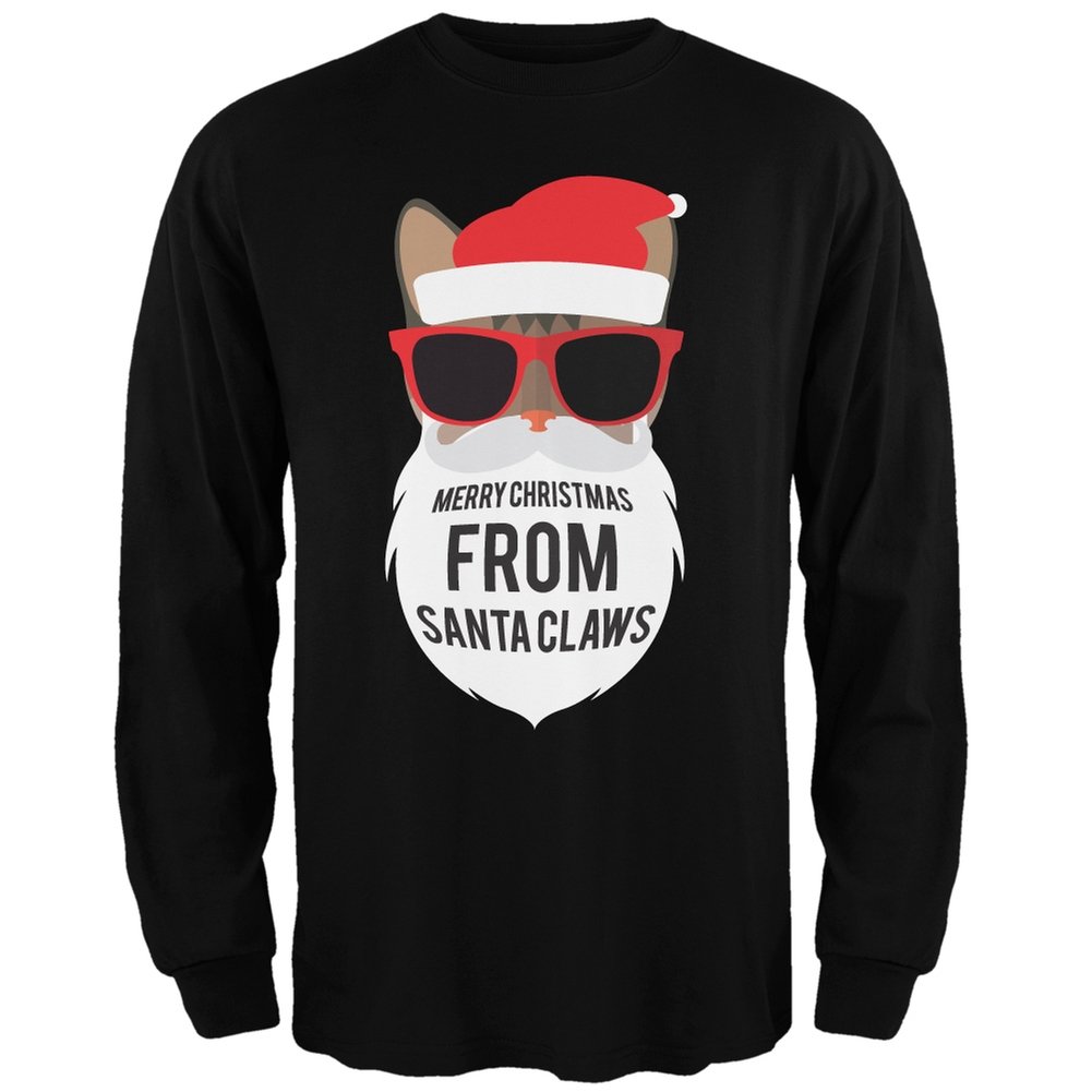 Cat Santa Ugly Christmas Sweater Black Long Sleeve