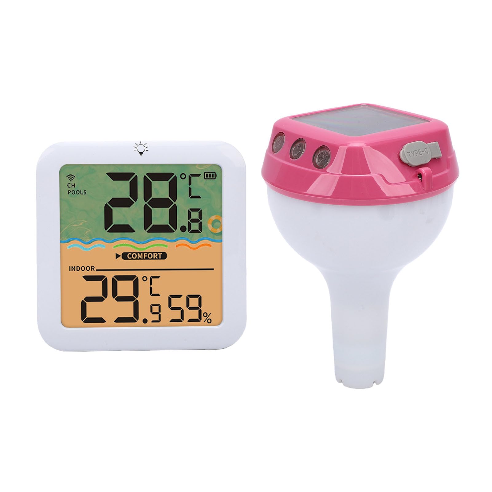 Termómetro Solar Digital para Piscina con Luz RGB, Pantalla LCD Grande, Transmisión Inalámbrica, 3 Opciones de Colocación, Resistente Al Agua IP68, para Piscinas, y Spas (rojo)