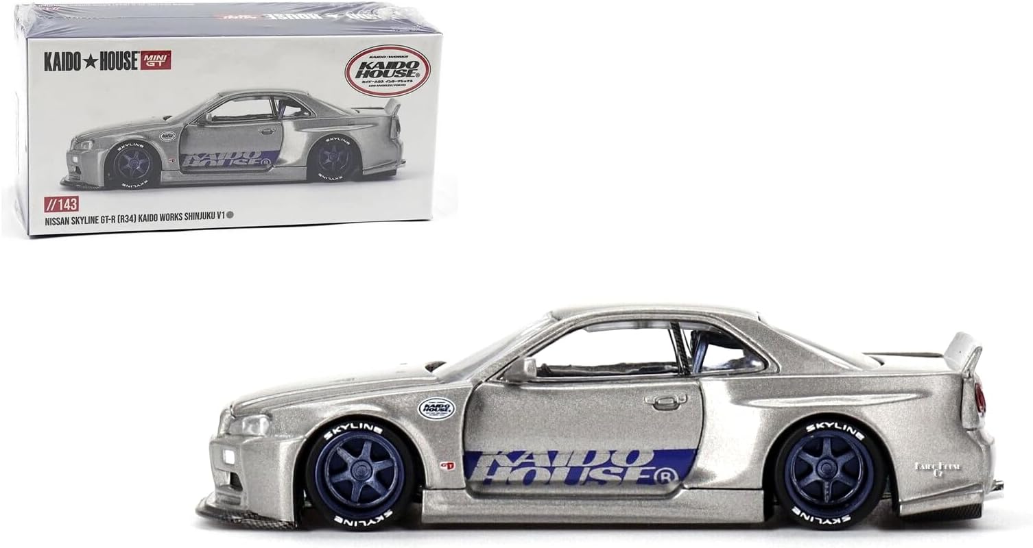 Diecast Collectible Model Car Compatible with Kaido House x Mini GT 1:64 Nissan Skyline GT-R (R34) Kaido Works Shinjuku V1 Limited Edition Die-Cast KHMG143