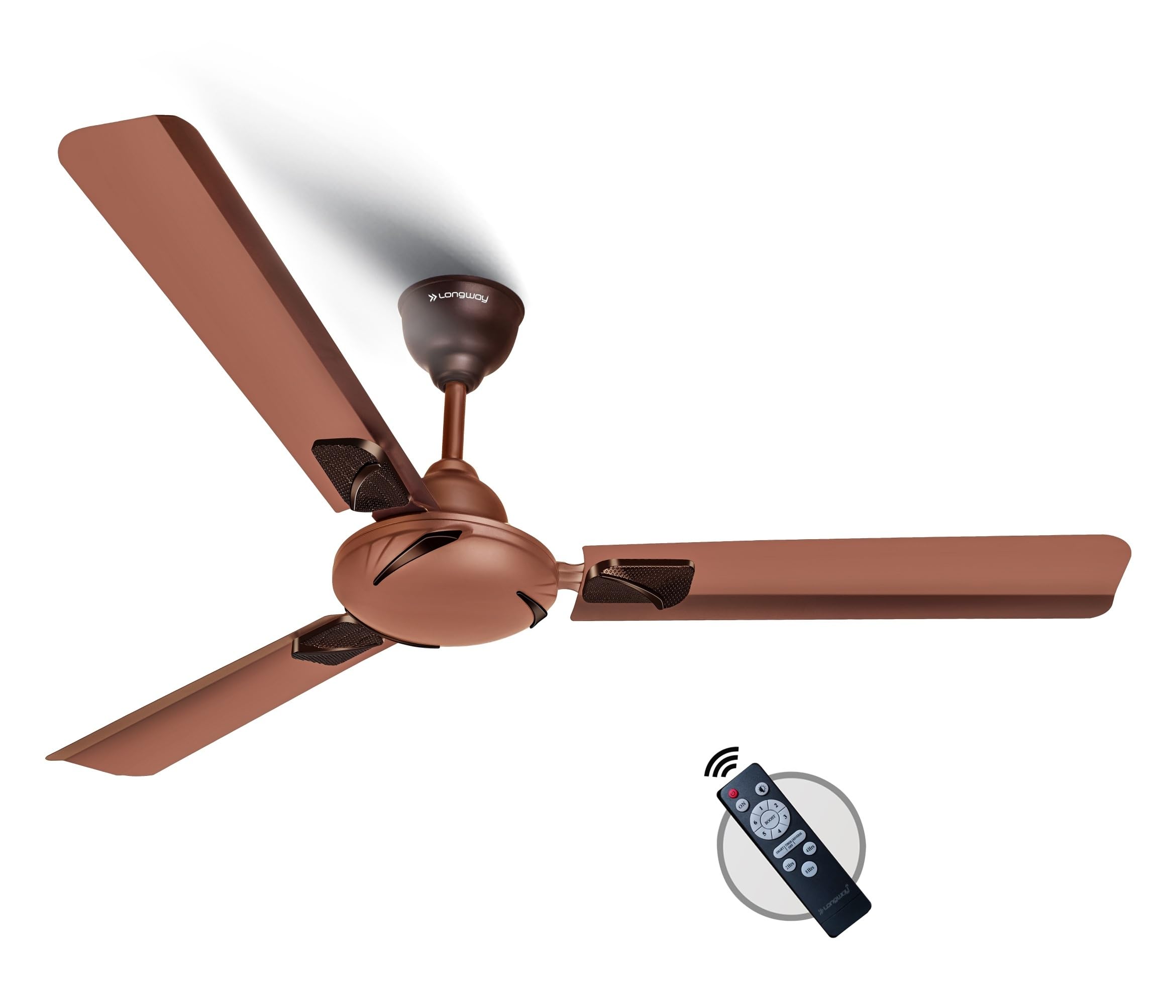 longway creta p1 1200 mm/48 inch remote controlled 3 blade anti-dust decorative star rated ceiling fan (rusty brown, pack of 1)
