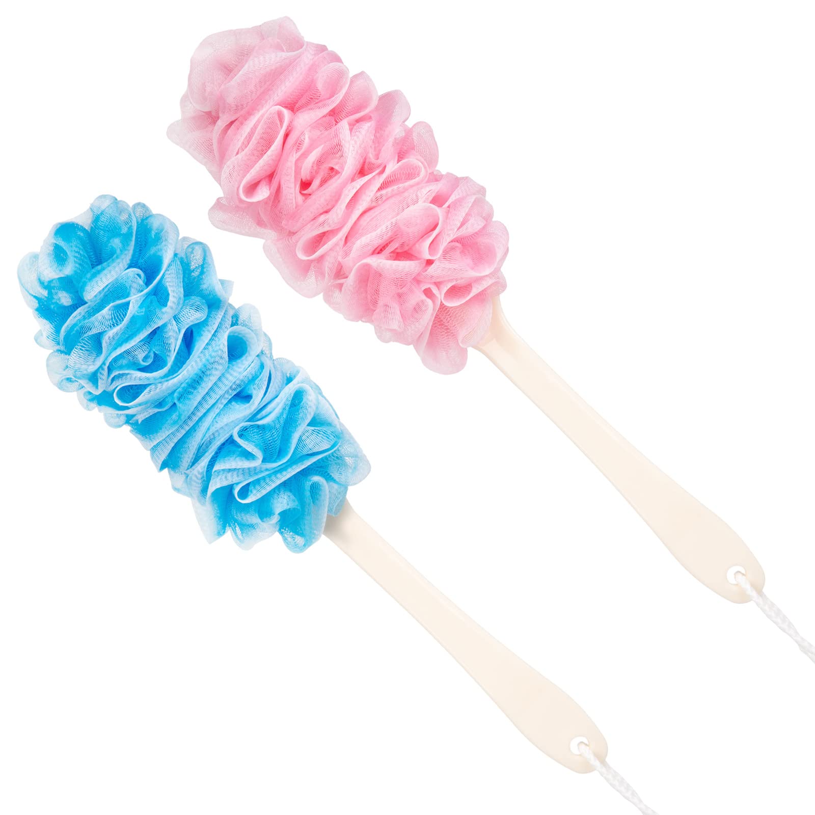 Loofah szczotka do pleców pod prysznic, luffa na patyku długa rączka gąbka do kąpieli, szczotka prysznicowa, miękka nylonowa szczotka do ciała z siatki dla kobiet i mężczyzn